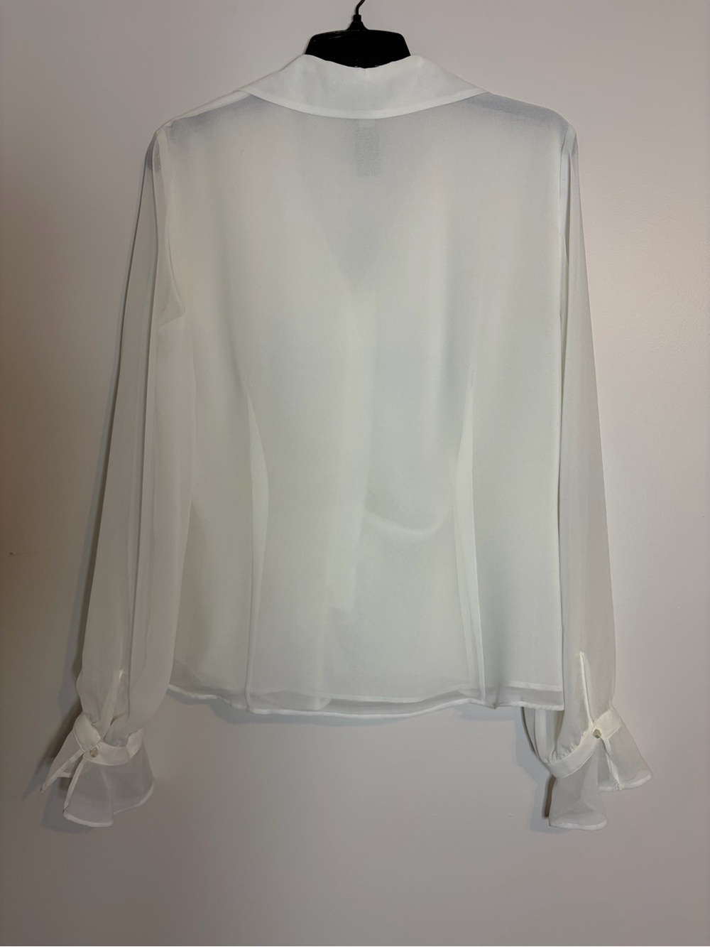 90s White Ruffle V-Neck Sheer Button Up Blouse. Ruffle Top. - Picture 5 of 9